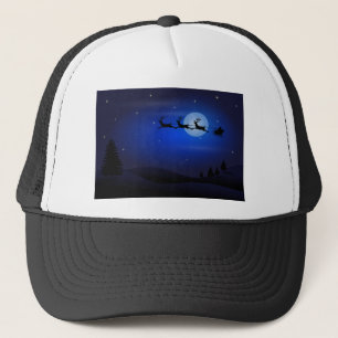 Moon Silhouettes Santa Claus Reindeers Santa Trucker Hat