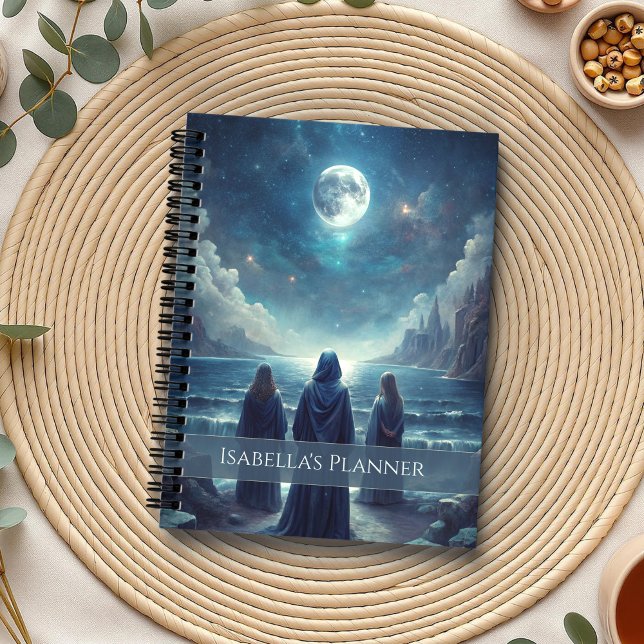 Moon Sisters - Mystical Lunar Witch  Planner (Moon Sisters - Mystical Lunar Witch Planner on a boho table with botanicals and a cup of tea)