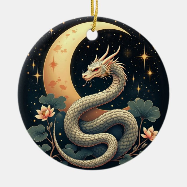 Moon Snake stars  Ceramic Ornament (Front)