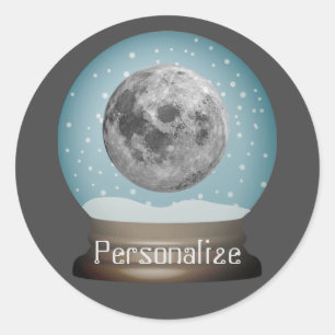 Moon snow globe space Sci fi winter grey blue Classic Round Sticker