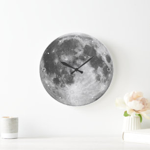 Moon Solar System Space Lunar Planet Grey Craters Large Clock