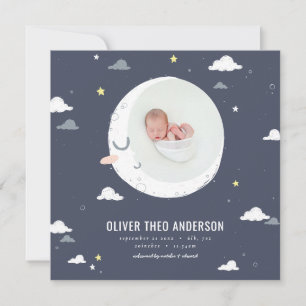 Moon, star and cloud cute photo birth announcement