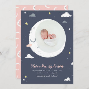 Moon, star and cloud cute photo birth announcement