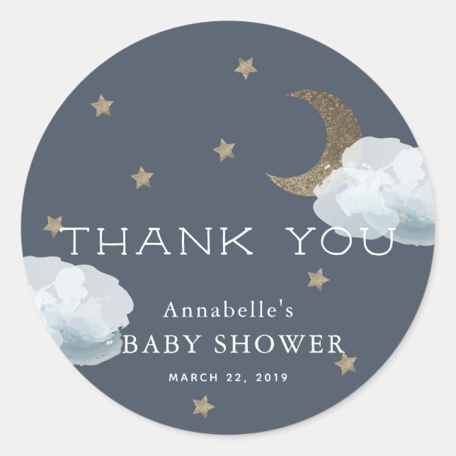 Moon Star Cloud Baby Shower Thank You Sticker (Front)