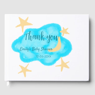 Moon star clouds watercolor baby shower add name t guest book