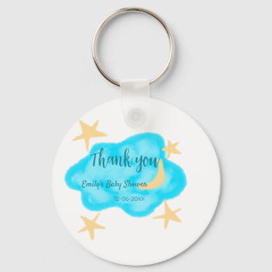 Moon star clouds watercolor baby shower add name t key ring
