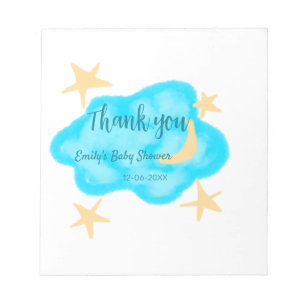Moon star clouds watercolor baby shower add name t notepad