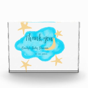 Moon star clouds watercolor baby shower add name t photo block
