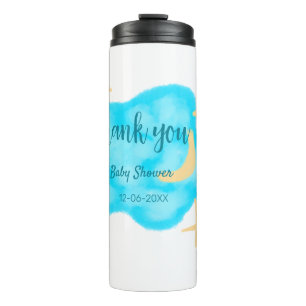 Moon star clouds watercolor baby shower add name t thermal tumbler