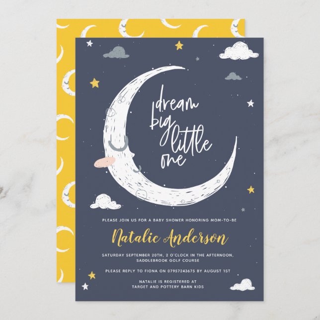 moon & star cute night sky blue yellow baby shower (Front/Back)