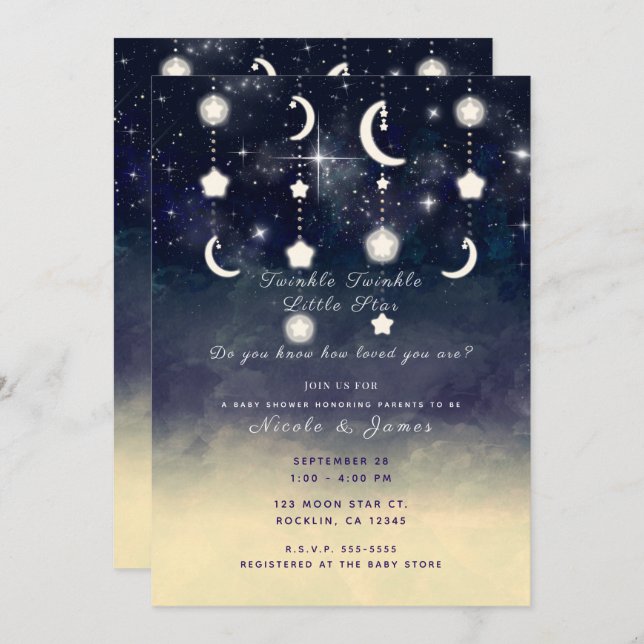 Moon Star Glow Celestial Watercolor Baby Shower Invitation (Front/Back)