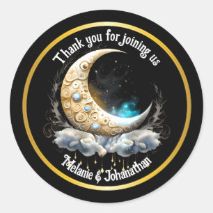 Moon starry night sky celestial chic elegant classic round sticker