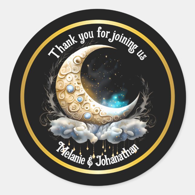 Moon starry night sky celestial chic elegant classic round sticker (Front)