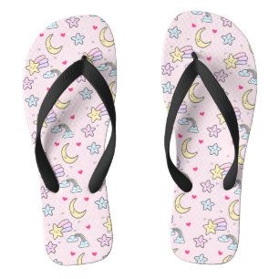 Moon, Stars and Clouds Pattern on Pastel Pink Thongs