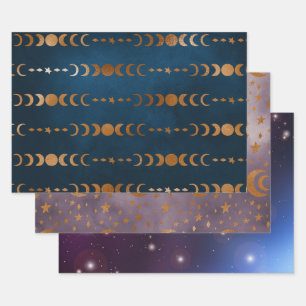 Moon, Stars and Galaxy Wrapping Paper Sheet