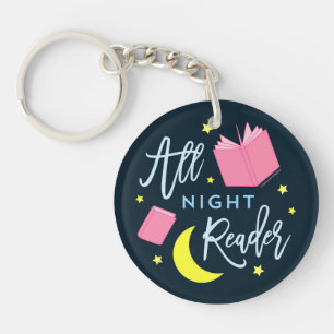 Moon Stars and Pink Books All Night Reade Key Ring