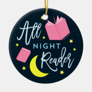 Moon Stars and Pink Books All Night Reader Ceramic Ornament