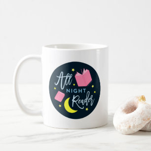 Moon Stars and Pink Books All Night Reader Coffee Mug