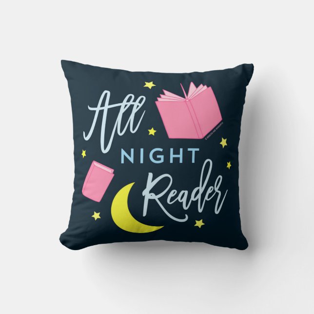 Moon Stars and Pink Books All Night Reader Cushion (Front)