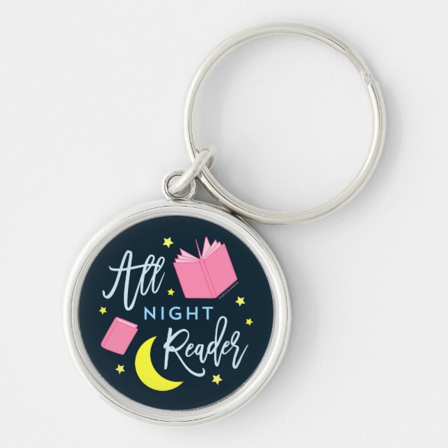 Moon Stars and Pink Books All Night Reader Key Ring (Front)