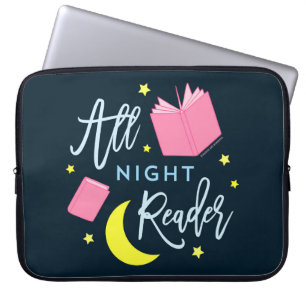 Moon Stars and Pink Books All Night Reader Laptop Sleeve