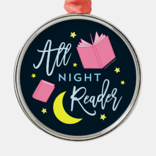 Moon Stars and Pink Books All Night Reader Metal Ornament