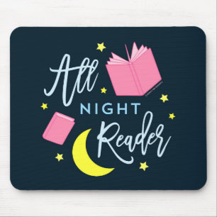 Moon Stars and Pink Books All Night Reader Mouse Pad