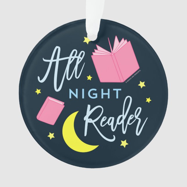 Moon Stars and Pink Books All Night Reader Ornament (Front)
