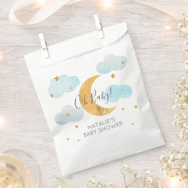 Moon & Stars Baby Shower Blue Clouds paper bag (Clipped)