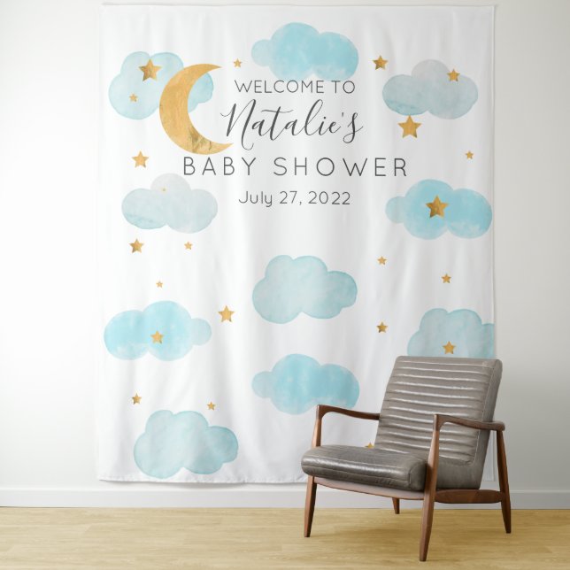 Moon & Stars  Baby Shower custom text Tapestry  (In Situ)