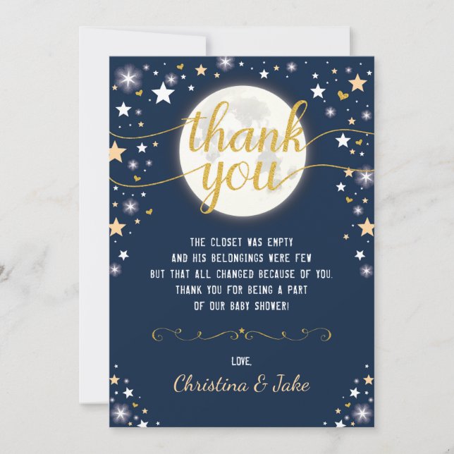 Moon & Stars Baby Shower / Twinkle Star Birthday Thank You Card (Front)