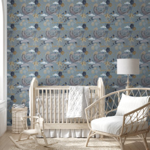 Moon, stars, balloons kids room wallpaper