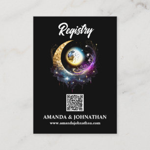 Moon stars black magenta QR code registry chic Enclosure Card