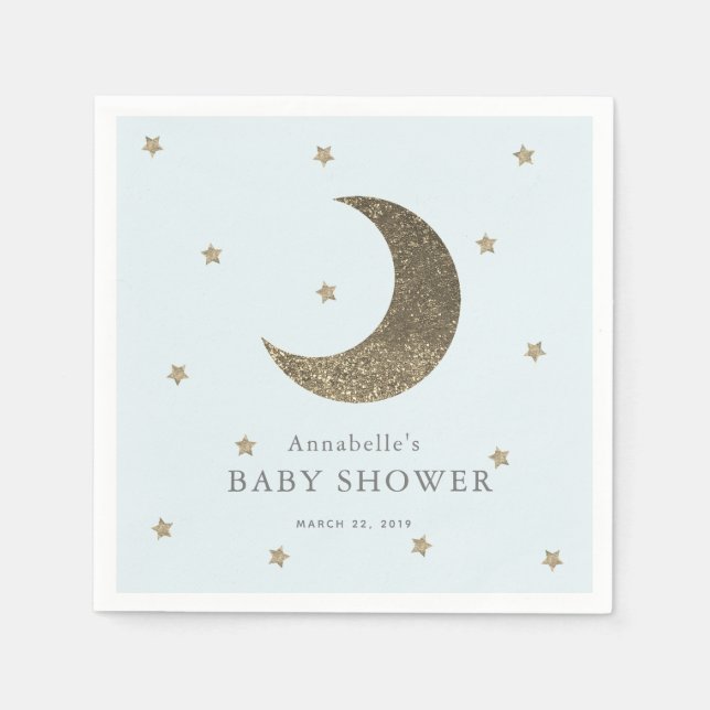 Moon & Stars Blue Baby Shower Paper Napkins (Front)