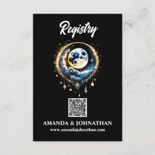 Moon stars blue gold QR code registry luna 3.5x5 Enclosure Card