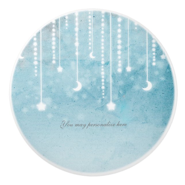 Moon & Stars Celestial Hanging Glow Ceramic Knob (Front)