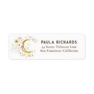 Moon Stars Celestial Mystical Night Sky White Return Address Label