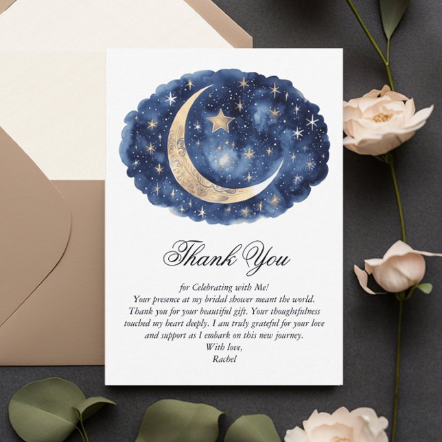 Moon & Stars Celestial Theme Bridal Shower Thank You Card (Creator Uploaded)