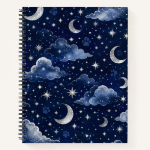 Moon Stars Clouds and Paw Prints Notebook