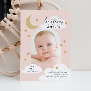 Moon Stars Clouds Arch Photo Blush Pink Birth Anno Announcement