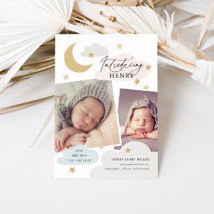 Moon Stars Clouds Arch Photo Pink Blue Birth Announcement