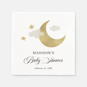 Moon Stars Clouds Fancy Script Baby Shower Napkin