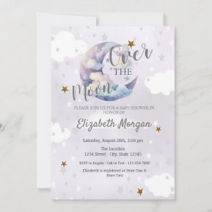 Moon Stars & Clouds Lavender Baby Shower Invitation