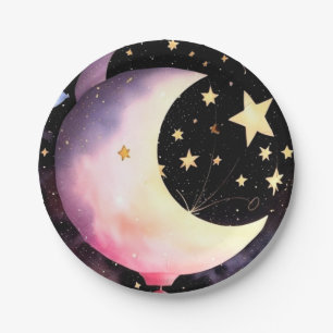 Moon & Stars Dreams: Baby Girl Celestial Shower Paper Plate