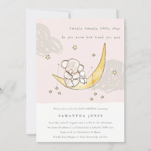 Moon Stars Elephant Bunny Girl Baby Shower Invite