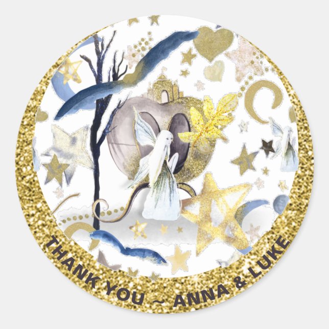 *~* Moon Stars Fairy Tale Glitter Castle Classic Round Sticker (Front)