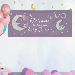 Moon Stars Flowers Lavender Baby Shower Welcome Banner