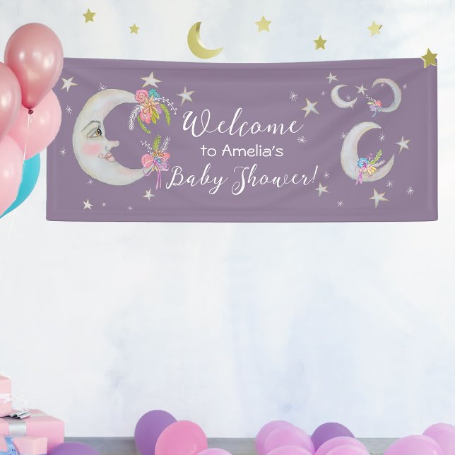 Moon Stars Flowers Lavender Baby Shower Welcome Banner (Creator Uploaded)
