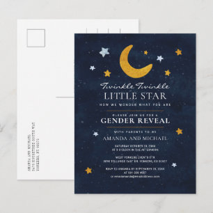 Moon Stars Gender Reveal Couple Navy Blue Invitation Postcard