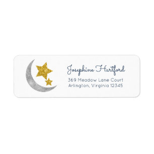Moon & Stars Glitter Celestial Return Address Return Address Label